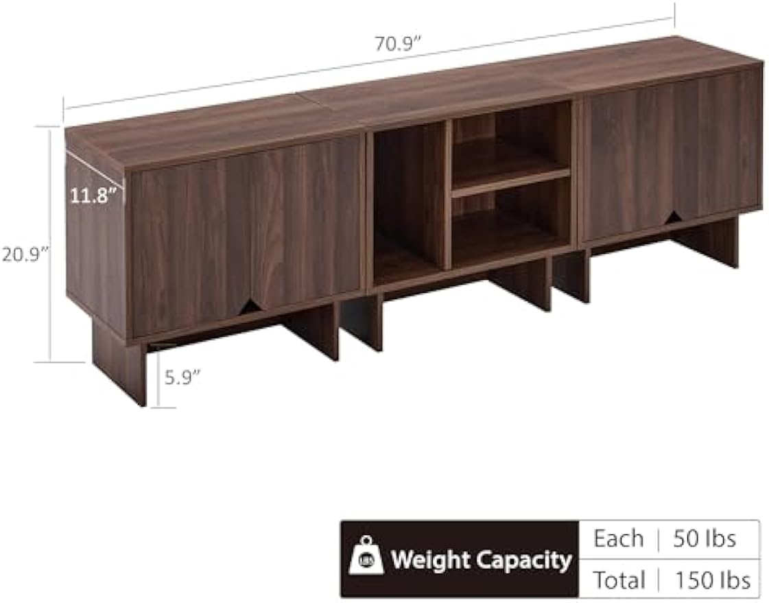 Modular TV Stand for 70-Inch TV, Also Used as Storage Sideboard,Bookcase,3pcs End Table,Nightstand,Buffet Cabinets with Adjustable Shelf,Coffee Table for Living Room, Dining Room,Bedroom,Walnut