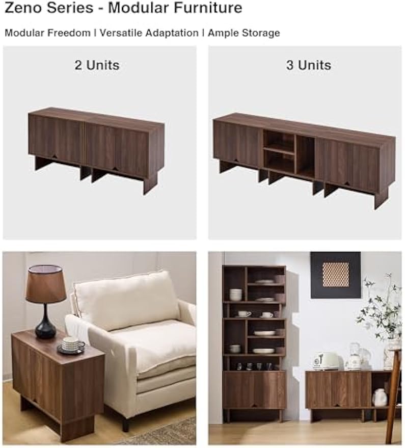 Modular TV Stand for 70-Inch TV, Also Used as Storage Sideboard,Bookcase,3pcs End Table,Nightstand,Buffet Cabinets with Adjustable Shelf,Coffee Table for Living Room, Dining Room,Bedroom,Walnut