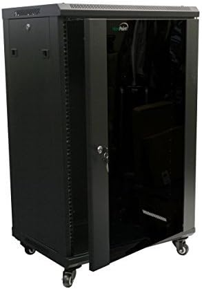 NavePoint 15U Server Cabinet Wall Mount Rack Enclosure with Caster Wheels, Includes 2 Fans, Locking Glass Door, Removable Side Panels – 15U Network Cabinet 17.7” Deep, 19”Server Rack for IT Equipment