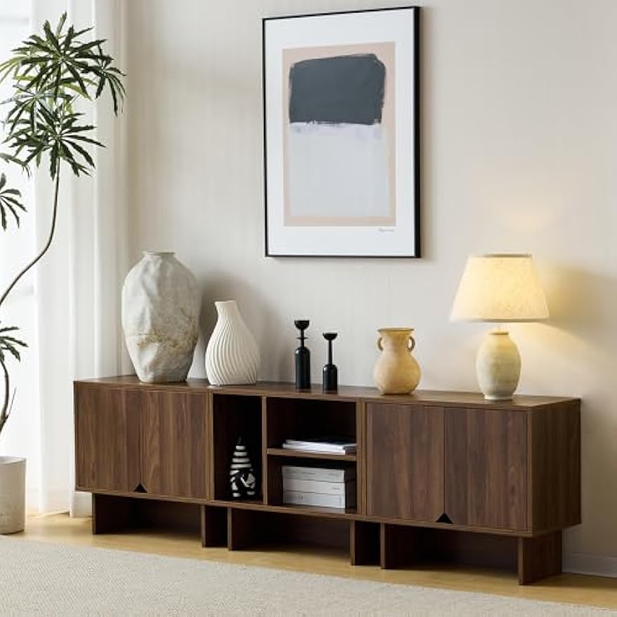 Modular TV Stand for 70-Inch TV, Also Used as Storage Sideboard,Bookcase,3pcs End Table,Nightstand,Buffet Cabinets with Adjustable Shelf,Coffee Table for Living Room, Dining Room,Bedroom,Walnut