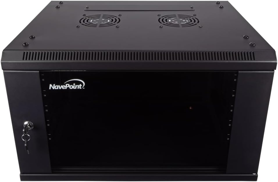 NavePoint 15U Server Cabinet Wall Mount Rack Enclosure with Caster Wheels, Includes 2 Fans, Locking Glass Door, Removable Side Panels – 15U Network Cabinet 17.7” Deep, 19”Server Rack for IT Equipment