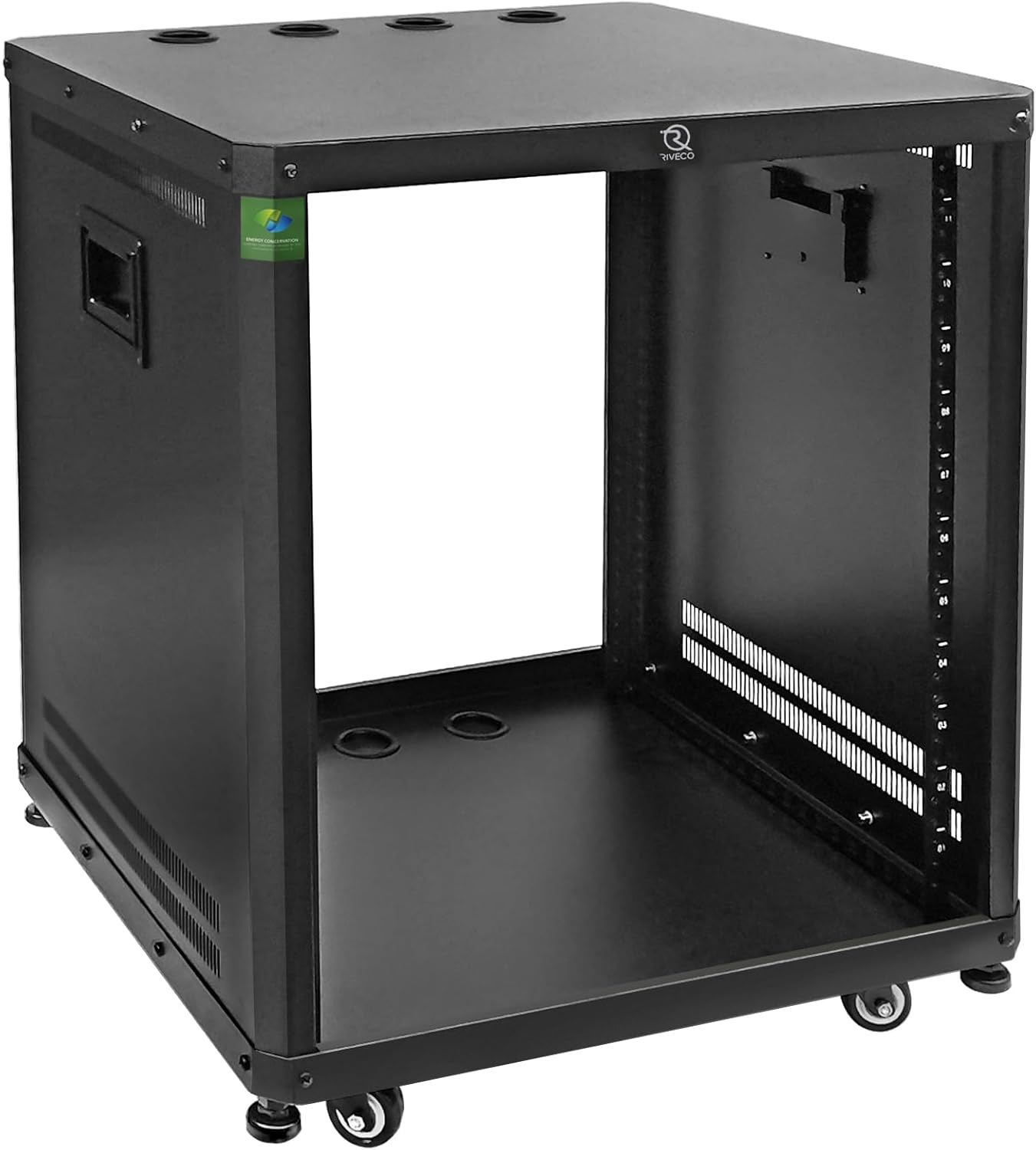 RIVECO 15U Network & Audio Rack with Feet & Wheels, Obtuse Angel Server Rack Cabinet, Rolling Studio Rack Case with Adjustable Depth Rails for 19" Stereo Recording & IT Equipment Mounting 1PCS