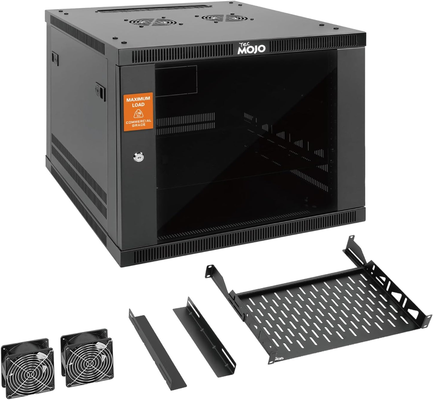 Tecmojo 15U Wall Mount Rack,15U Rack 17.7 Inch Depth,Hold Up to 176 Lbs,Enclosed Wall Mount Rack Kit for 19 Inch Network,Server and AV Gear,Glass Door(Elite Collection)