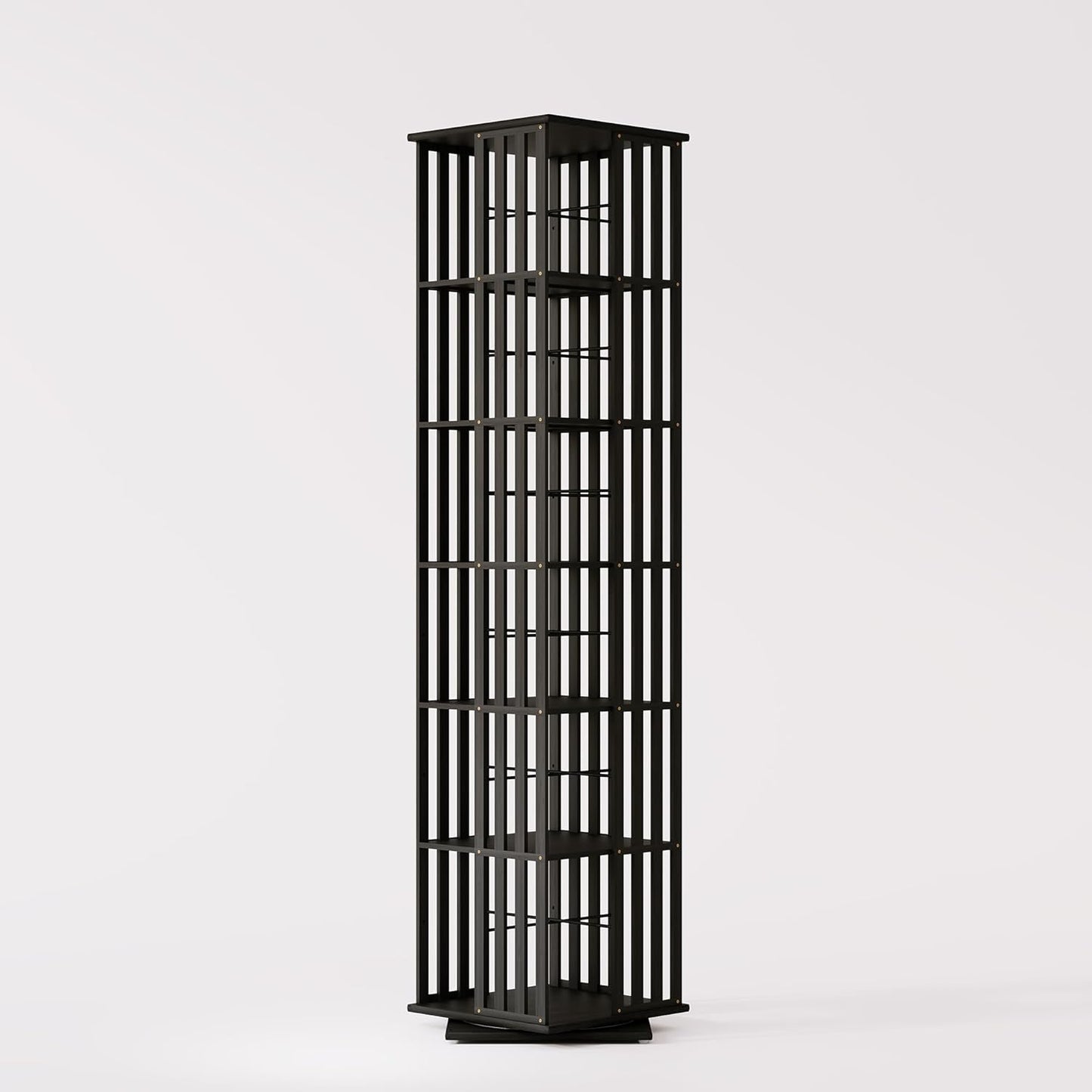 Rotating Bookshelf Tower, 360 Display Spinning Bookcase, Bamboo Bookshelf Floor Standing Storage Rack, Wood Narrow Book Shelf Organizer for Kids&Adults (Black)