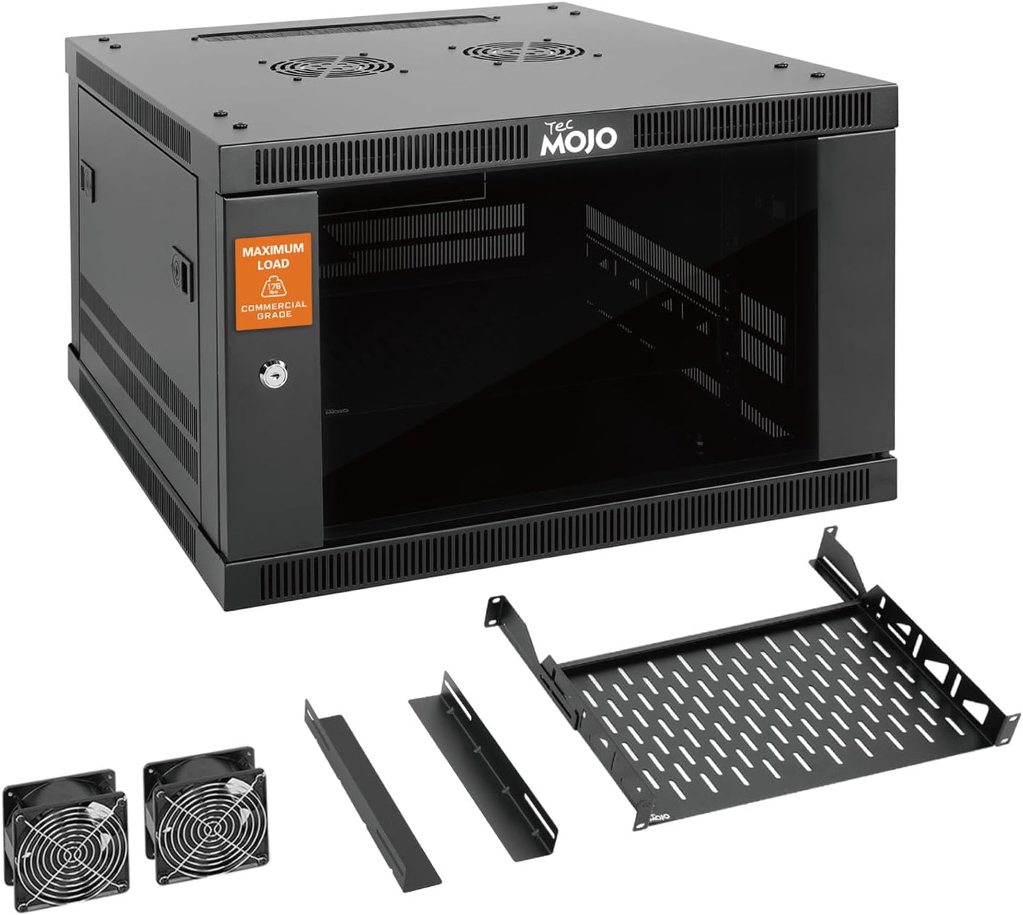 Tecmojo 15U Wall Mount Rack,15U Rack 17.7 Inch Depth,Hold Up to 176 Lbs,Enclosed Wall Mount Rack Kit for 19 Inch Network,Server and AV Gear,Glass Door(Elite Collection)