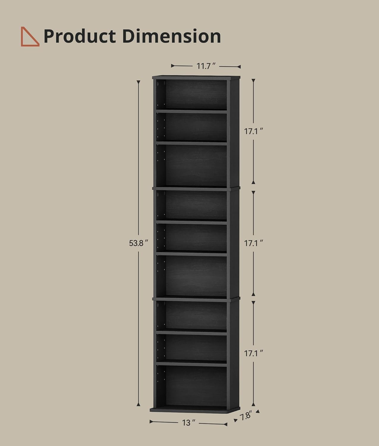 DVD Storage Cabinet, 9-Tier CD Shelf Storage with Adjustable Shelves DVD Stand Tower for CD Holder, Books, Games