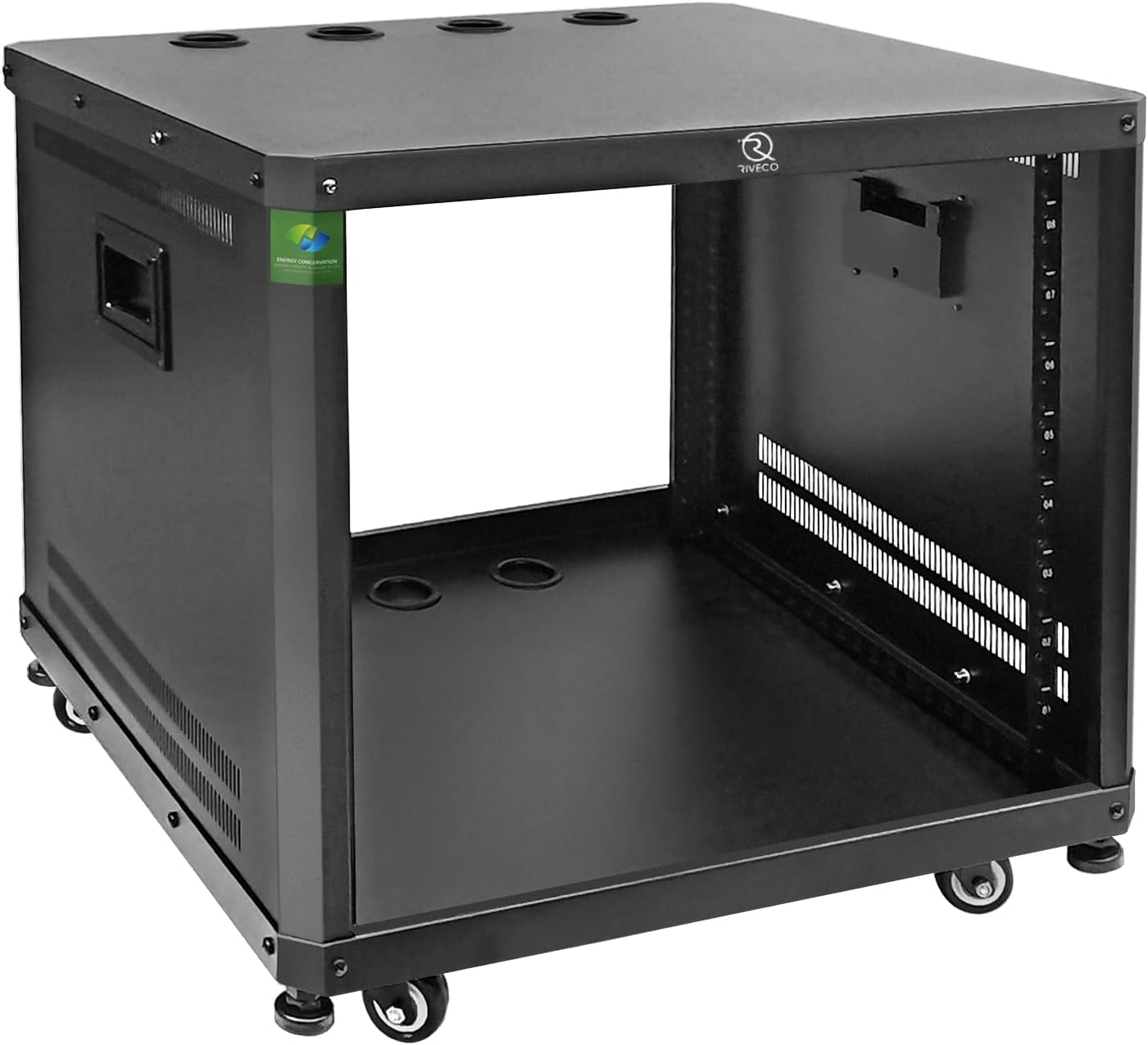 RIVECO 15U Network & Audio Rack with Feet & Wheels, Obtuse Angel Server Rack Cabinet, Rolling Studio Rack Case with Adjustable Depth Rails for 19" Stereo Recording & IT Equipment Mounting 1PCS