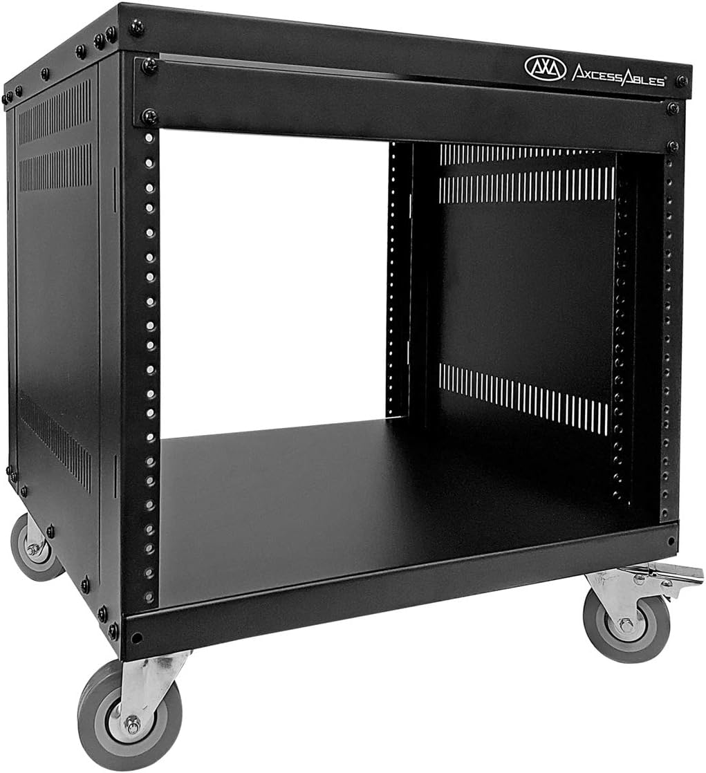 AxcessAbles 16U AV Case with Wheels | Metal Studio Cabinet | 19-Inch Universal Equipment Rack | Open-Frame Option | Home Server