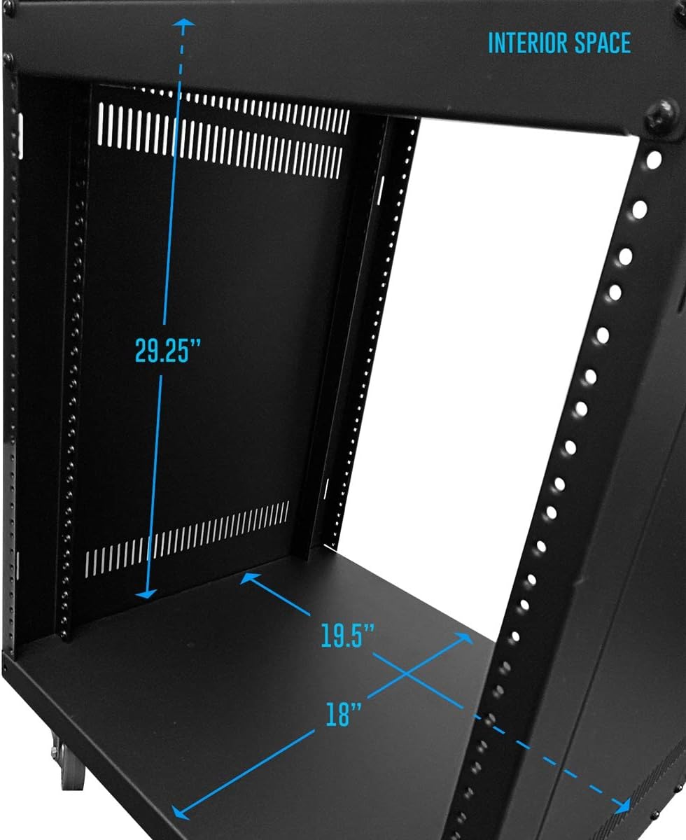 AxcessAbles 16U AV Case with Wheels | Metal Studio Cabinet | 19-Inch Universal Equipment Rack | Open-Frame Option | Home Server