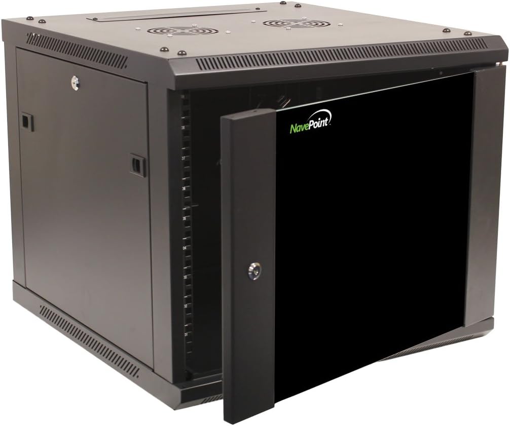 NavePoint 15U Server Cabinet Wall Mount Rack Enclosure with Caster Wheels, Includes 2 Fans, Locking Glass Door, Removable Side Panels – 15U Network Cabinet 17.7” Deep, 19”Server Rack for IT Equipment
