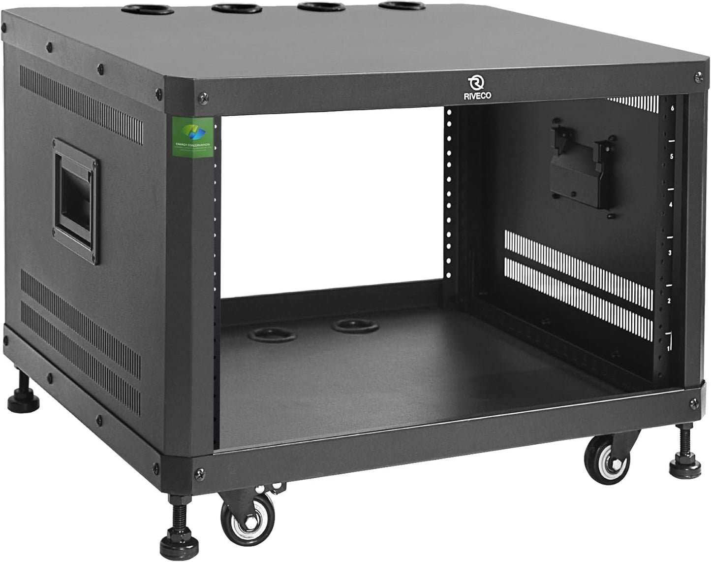 RIVECO 15U Network & Audio Rack with Feet & Wheels, Obtuse Angel Server Rack Cabinet, Rolling Studio Rack Case with Adjustable Depth Rails for 19" Stereo Recording & IT Equipment Mounting 1PCS