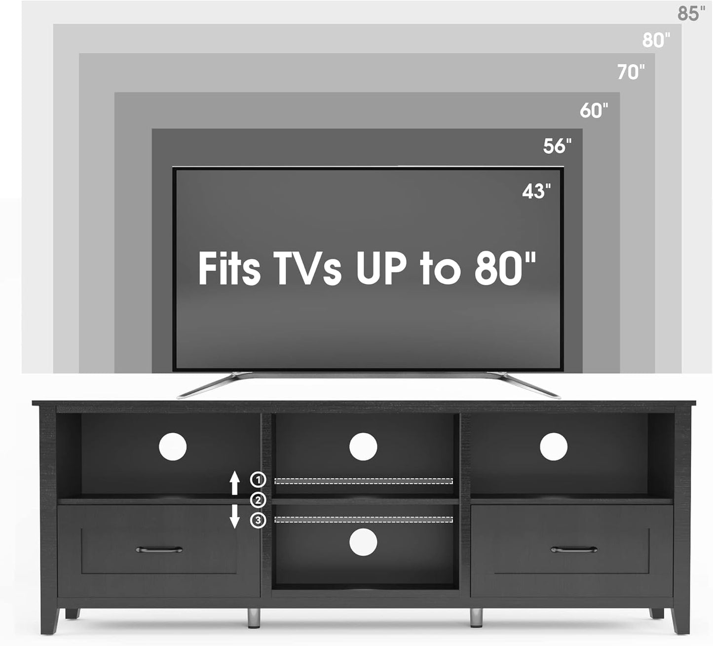 Modern Black TV Stand for TVs up to 80", Large Class TV Stands Cabinet, Modern Entertainment Center with Drawers for 55 65 70 75 inch TV Stand, Wood Storage Cabinet Media Console for Living Room