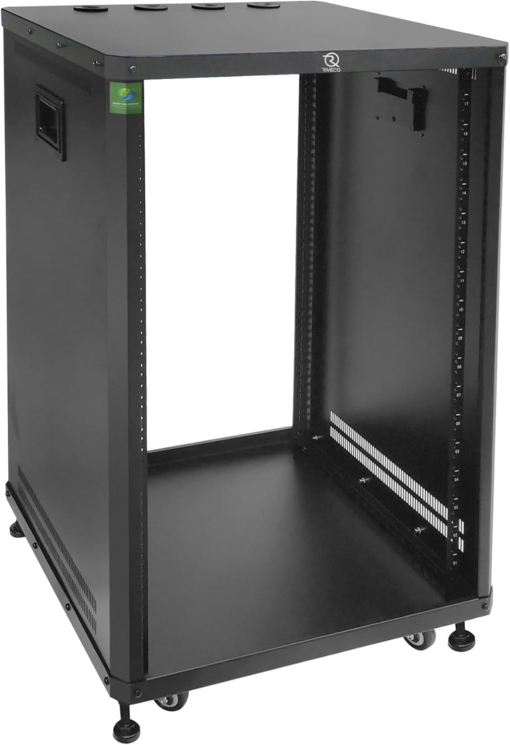 RIVECO 15U Network & Audio Rack with Feet & Wheels, Obtuse Angel Server Rack Cabinet, Rolling Studio Rack Case with Adjustable Depth Rails for 19" Stereo Recording & IT Equipment Mounting 1PCS