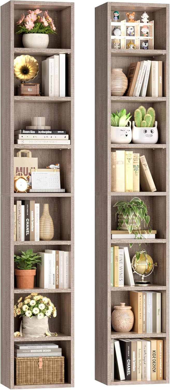 FOTOSOK 8-Tier Media Tower Rack, 11.6 X 9.3 X 70.9 Inches CD DVD Slim Storage Cabinet with Adjustable Shelves, Tall Narrow Bookcase Display Bookshelf for Home Office, Black