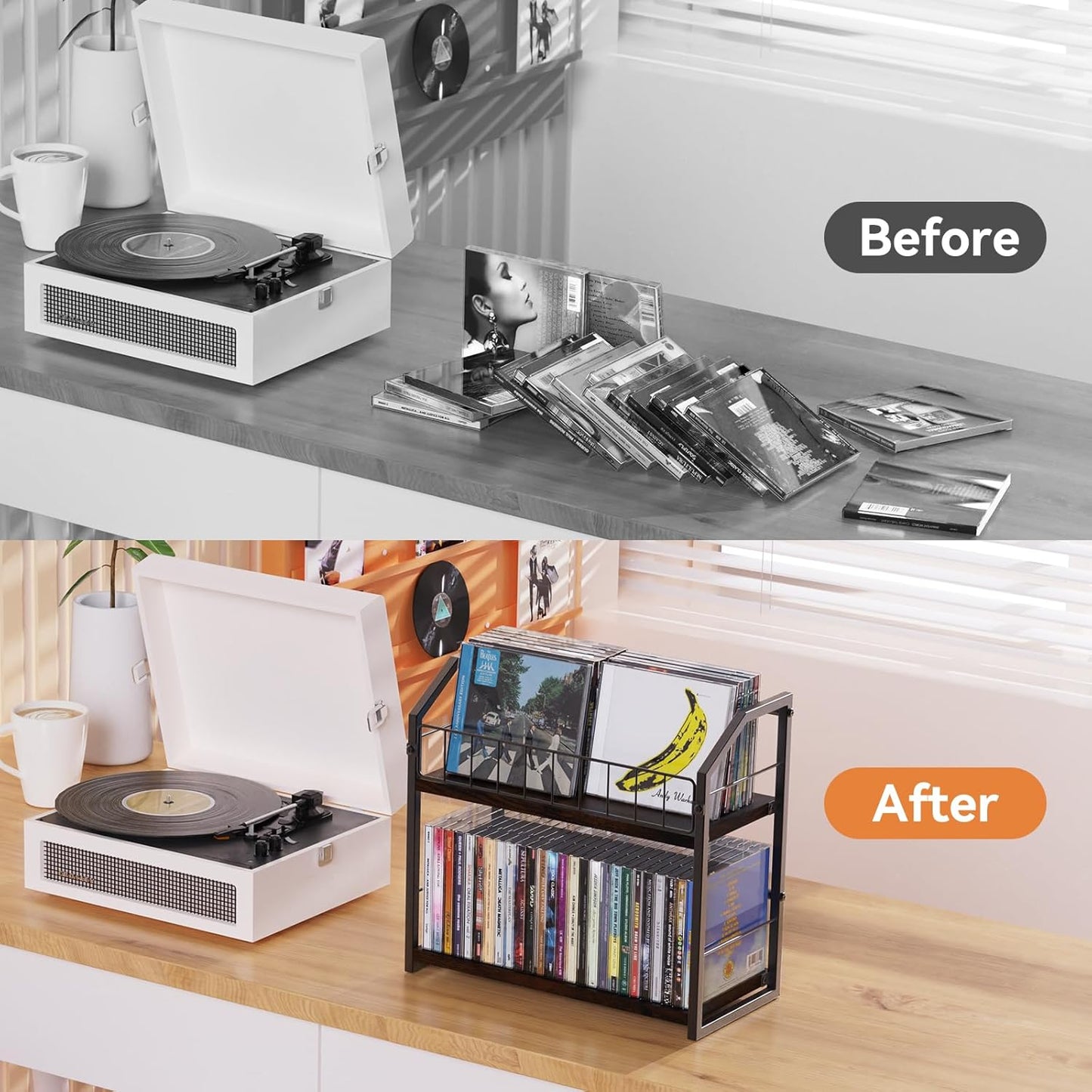 2-Tier CD Holder, CD Storage Shelf for Display, CD Organizer with Dispay Top Shelf, Premium CD Rack for Home & Office, Holds Up to 60 Standard CD Cases, Ideal for Music Enthusiasts