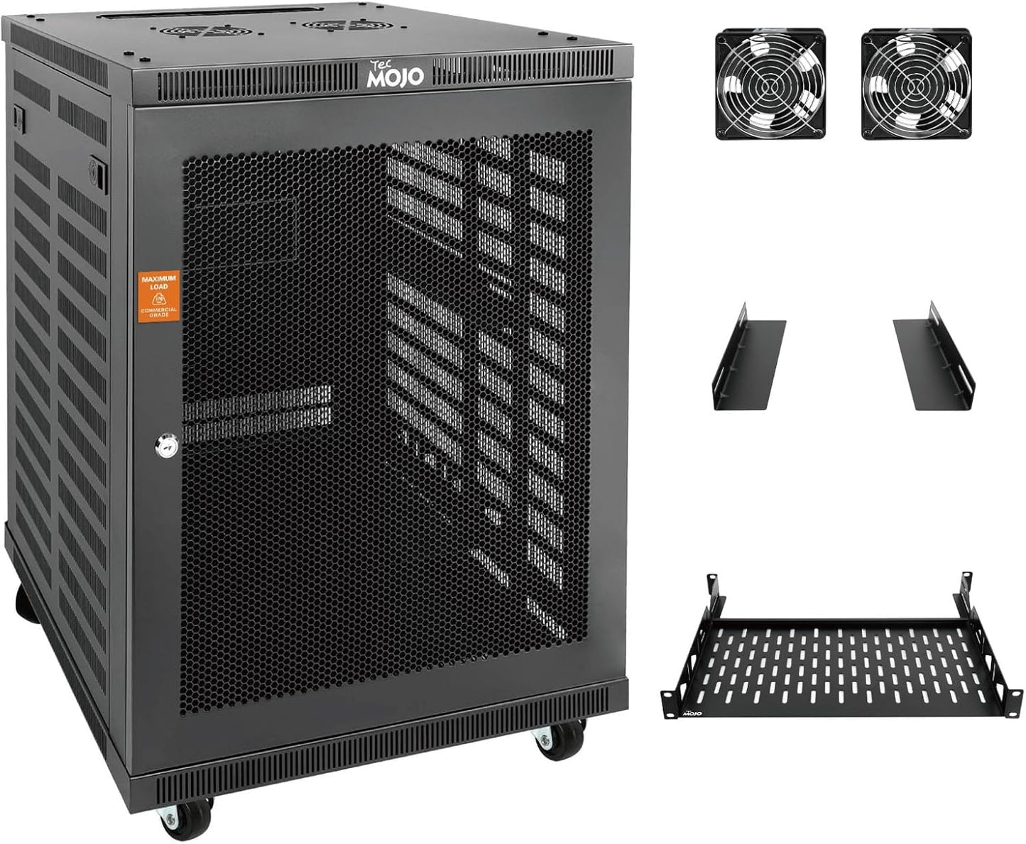 Tecmojo 15U Wall Mount Rack,15U Rack 17.7 Inch Depth,Hold Up to 176 Lbs,Enclosed Wall Mount Rack Kit for 19 Inch Network,Server and AV Gear,Glass Door(Elite Collection)