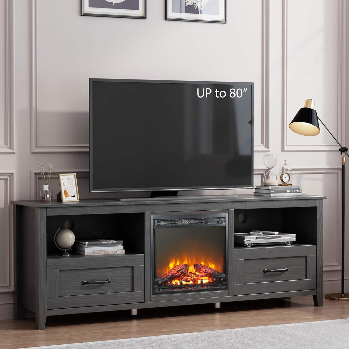 Modern Black TV Stand for TVs up to 80", Large Class TV Stands Cabinet, Modern Entertainment Center with Drawers for 55 65 70 75 inch TV Stand, Wood Storage Cabinet Media Console for Living Room