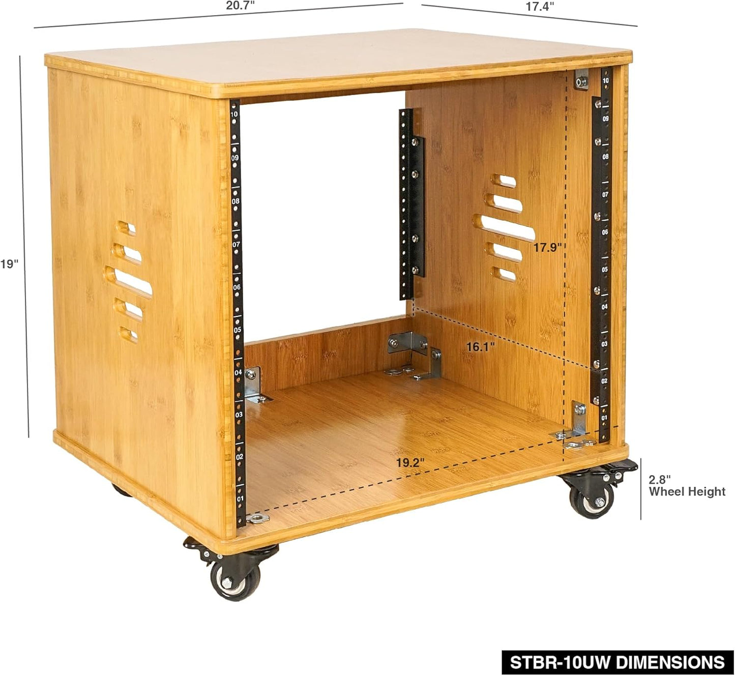 Sound Town DIY 10U Solid Carbonized Bamboo Studio Rack w/ 16" Depth, Ventilation, Rubber Feet, Casters for Recording Room, PA/DJ Pro Audio, Home Audio (STBR-10UW)