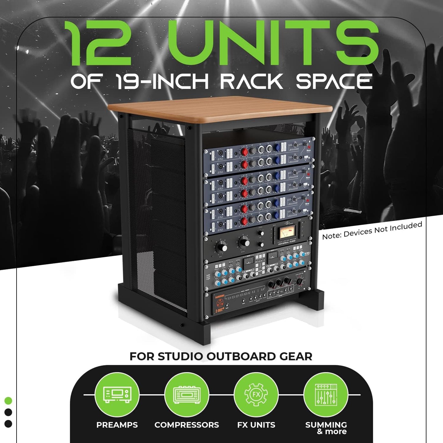 GEARit 12U Audio Rack With Flat Top for 19" Studio Gear, AV Equipment, Server Racks and More - Metal Construction, Oak Desktop Finish