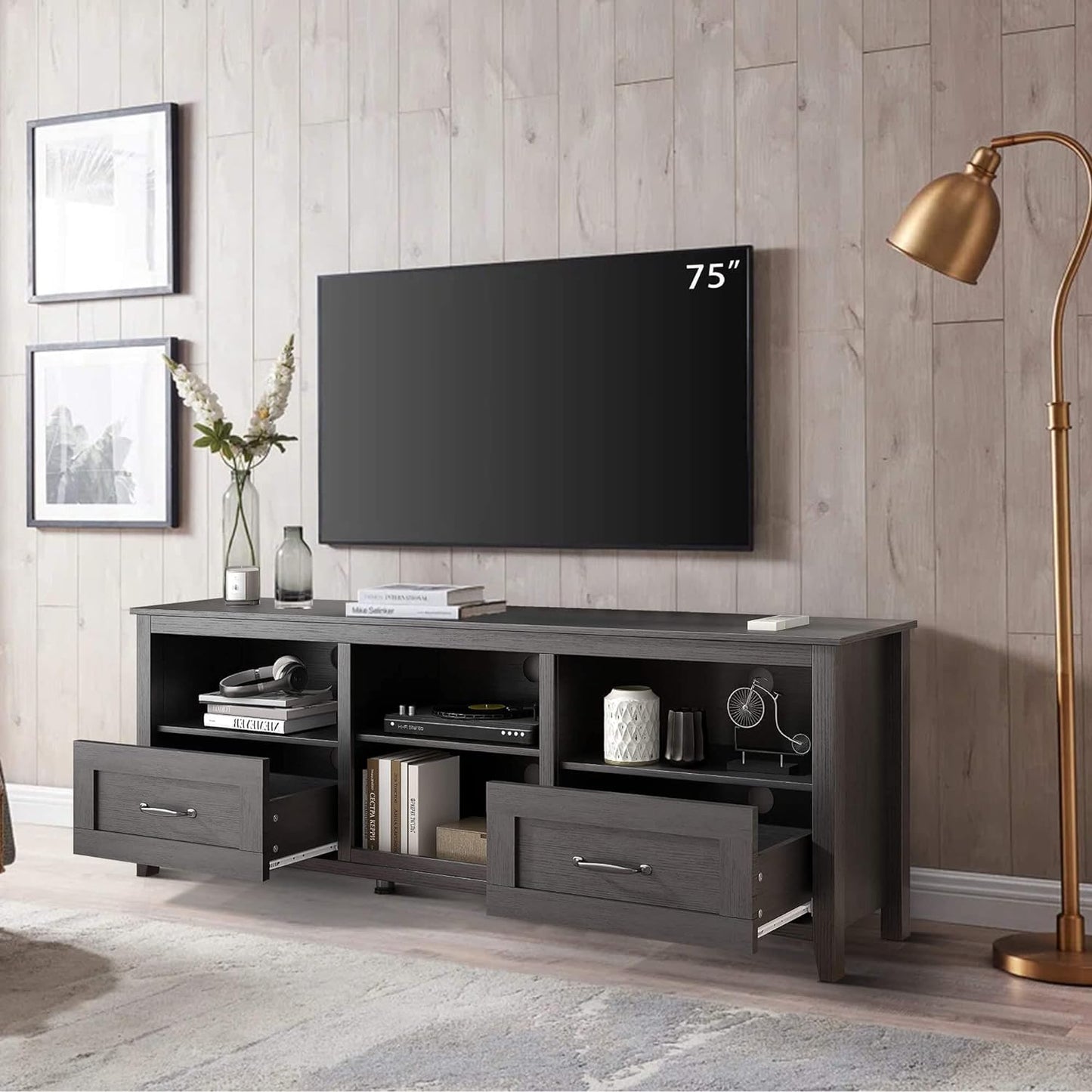 Modern Black TV Stand for TVs up to 80", Large Class TV Stands Cabinet, Modern Entertainment Center with Drawers for 55 65 70 75 inch TV Stand, Wood Storage Cabinet Media Console for Living Room