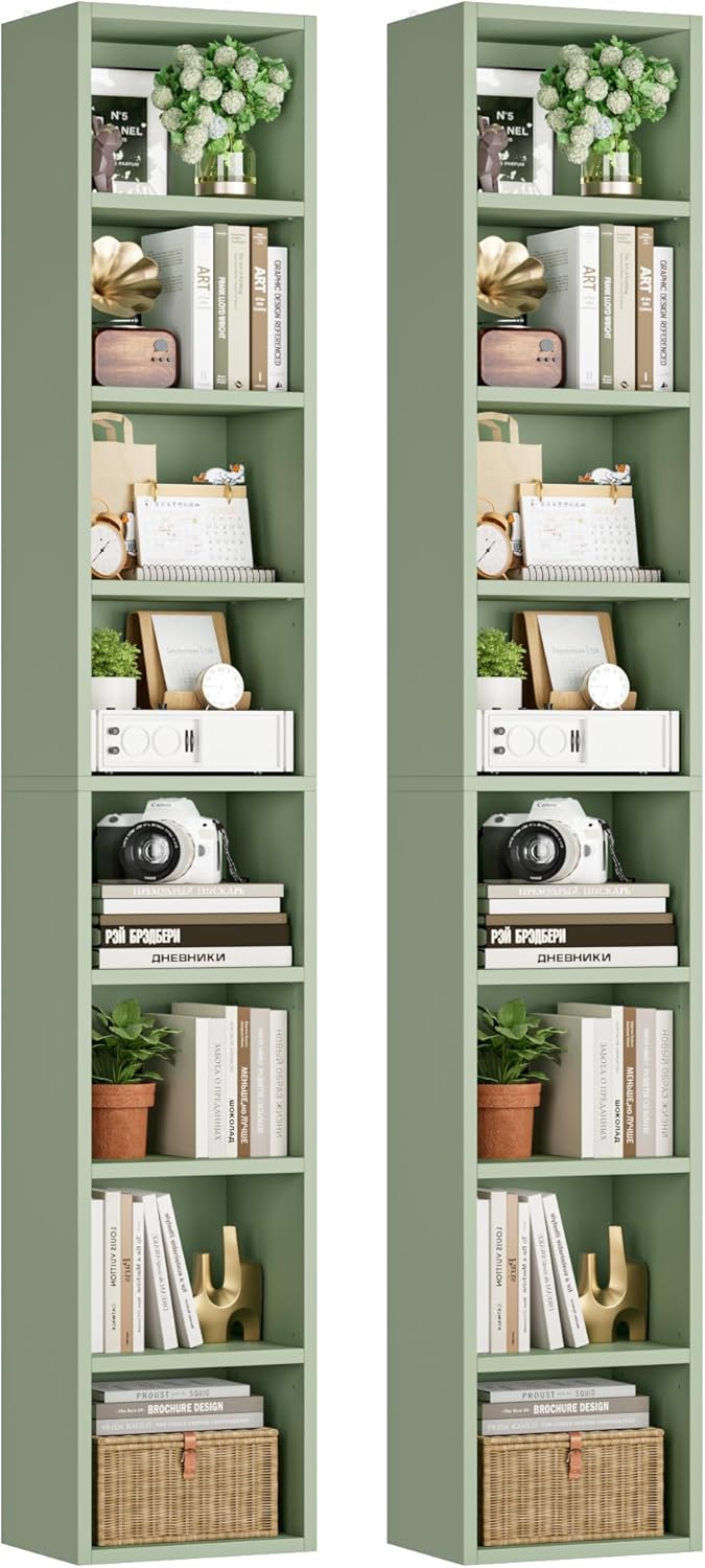 FOTOSOK 8-Tier Media Tower Rack, 11.6 X 9.3 X 70.9 Inches CD DVD Slim Storage Cabinet with Adjustable Shelves, Tall Narrow Bookcase Display Bookshelf for Home Office, Black