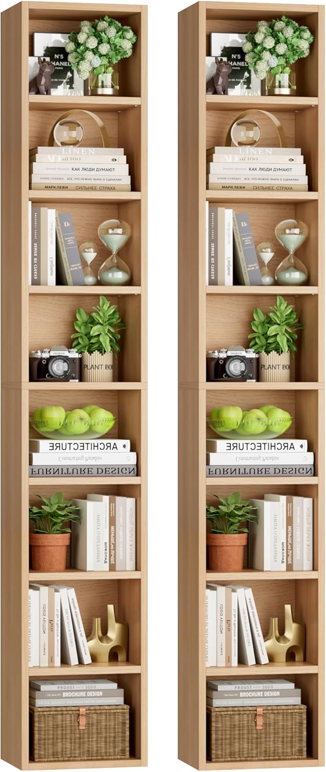 FOTOSOK 8-Tier Media Tower Rack, 11.6 X 9.3 X 70.9 Inches CD DVD Slim Storage Cabinet with Adjustable Shelves, Tall Narrow Bookcase Display Bookshelf for Home Office, Black