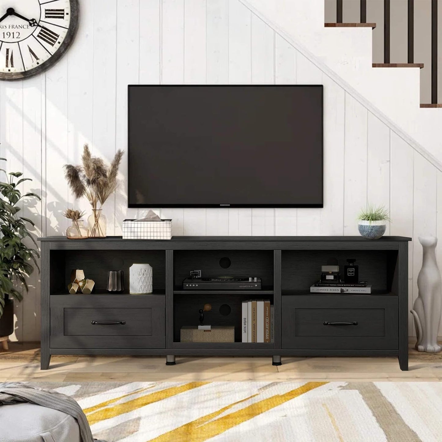 Modern Black TV Stand for TVs up to 80", Large Class TV Stands Cabinet, Modern Entertainment Center with Drawers for 55 65 70 75 inch TV Stand, Wood Storage Cabinet Media Console for Living Room