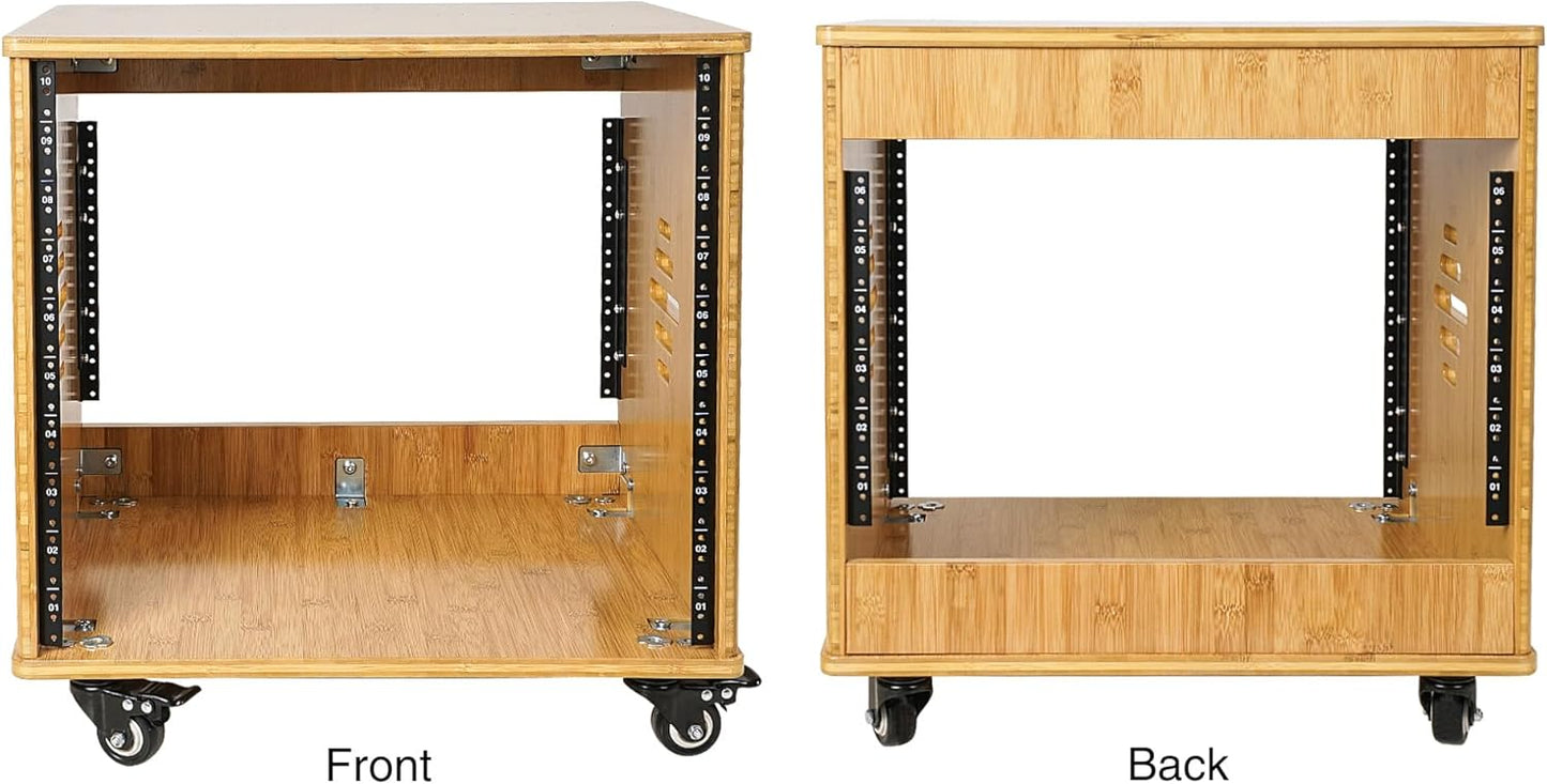 Sound Town DIY 10U Solid Carbonized Bamboo Studio Rack w/ 16" Depth, Ventilation, Rubber Feet, Casters for Recording Room, PA/DJ Pro Audio, Home Audio (STBR-10UW)