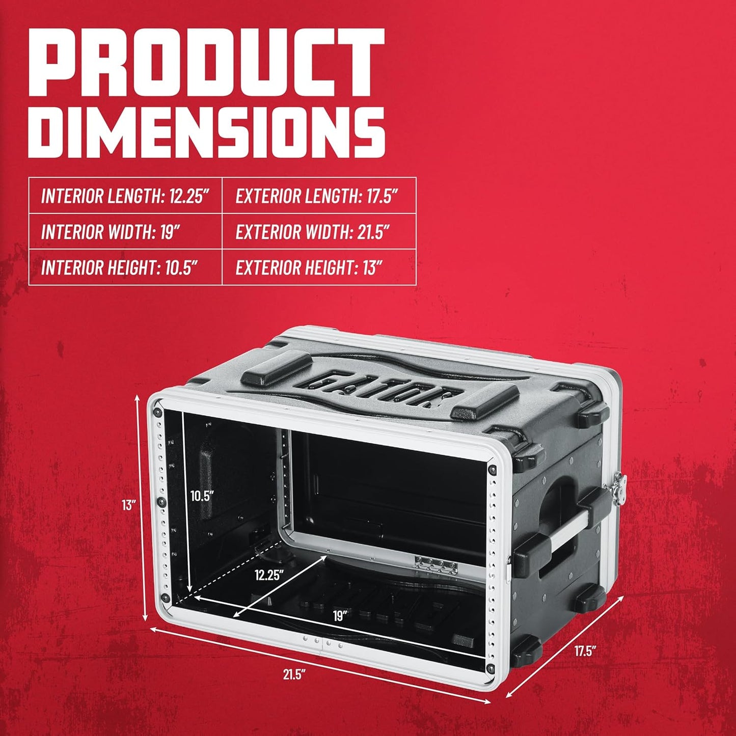 Gator Cases Lightweight Molded 6U Rack Case with Heavy Duty Latches, Shallow 14.25" depth (GR-6S)
