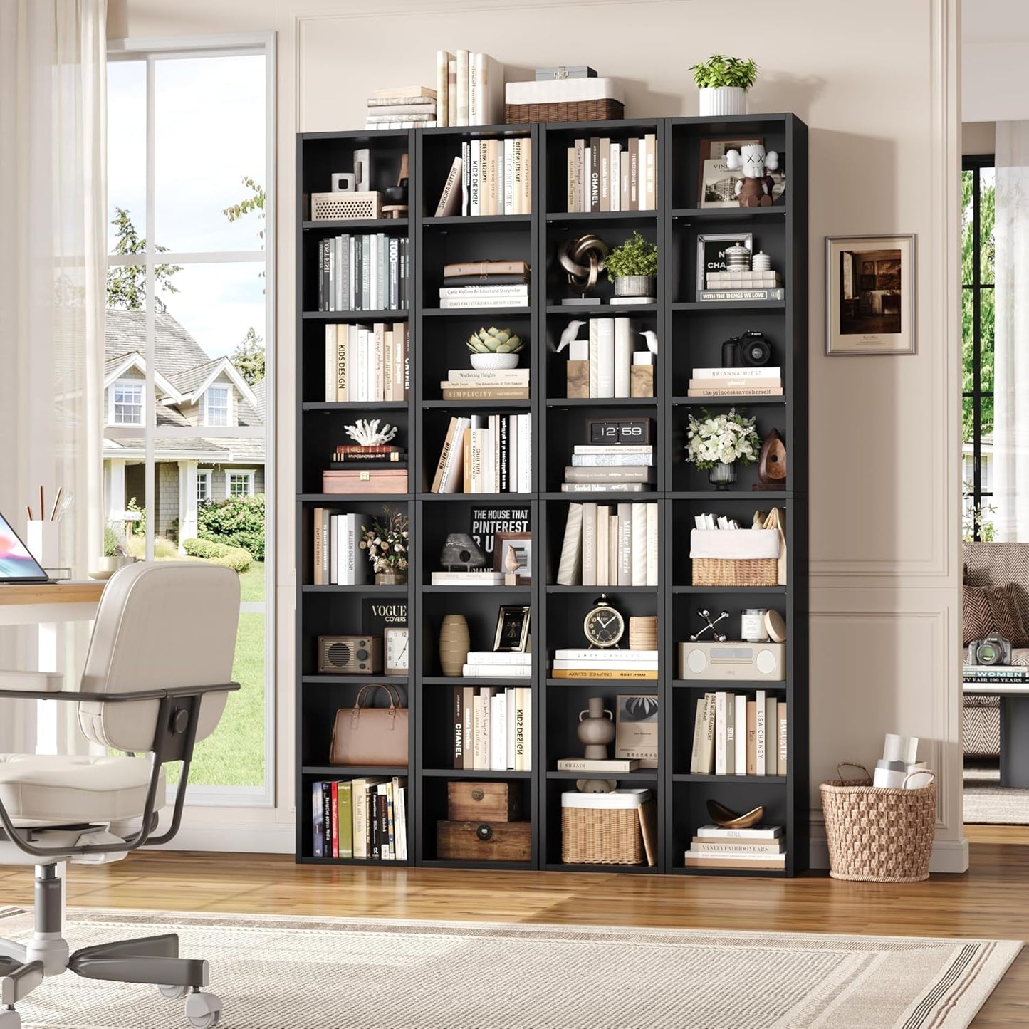 FOTOSOK 8-Tier Media Tower Rack, 11.6 X 9.3 X 70.9 Inches CD DVD Slim Storage Cabinet with Adjustable Shelves, Tall Narrow Bookcase Display Bookshelf for Home Office, Black