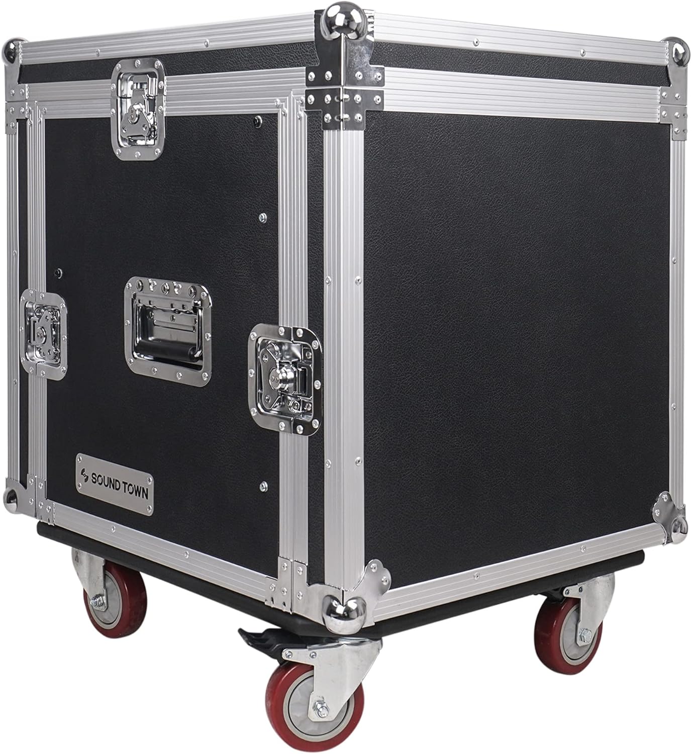Sound Town Enhanced 1/2" (12mm) Plywood 10U PA DJ Pro Audio Rack/Road ATA Case with 11U Slant Mixer Top, 20’’ Rackable Depth and Casters, 10 Space Size, Pro Tour Grade (STMR-10UW)
