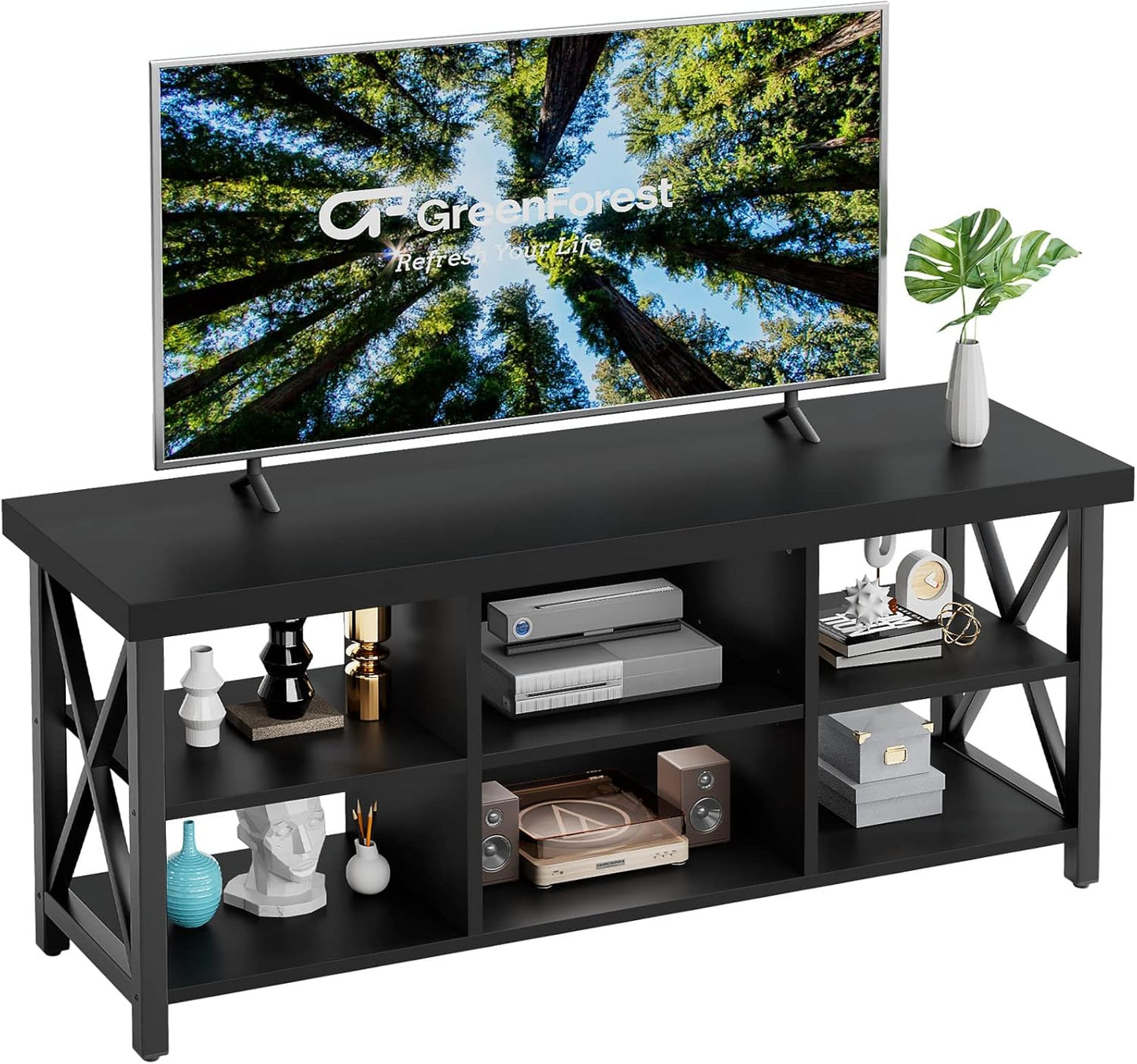 GreenForest TV Stand for TV up to 65 inches, Entertainment Center with 6 Storage Cabinet for Living Room, 55 inch Farmhouse Television Stands Console Table, TV Stands for Living Room, Walnut