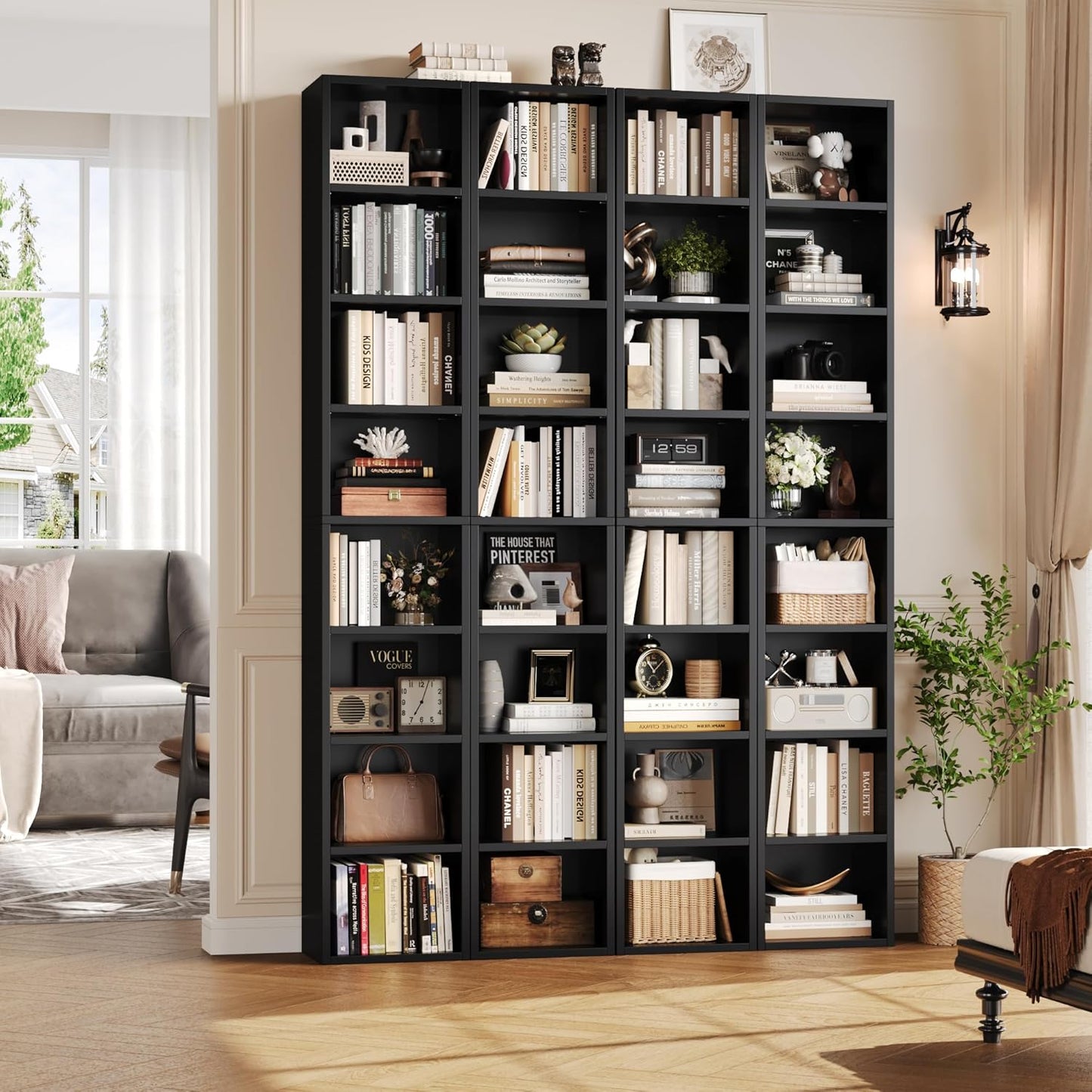 FOTOSOK 8-Tier Media Tower Rack, 11.6 X 9.3 X 70.9 Inches CD DVD Slim Storage Cabinet with Adjustable Shelves, Tall Narrow Bookcase Display Bookshelf for Home Office, Black