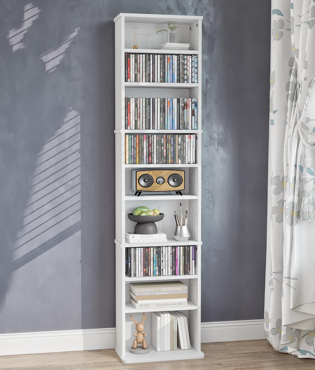 DVD Storage Cabinet, 9-Tier CD Shelf Storage with Adjustable Shelves DVD Stand Tower for CD Holder, Books, Games
