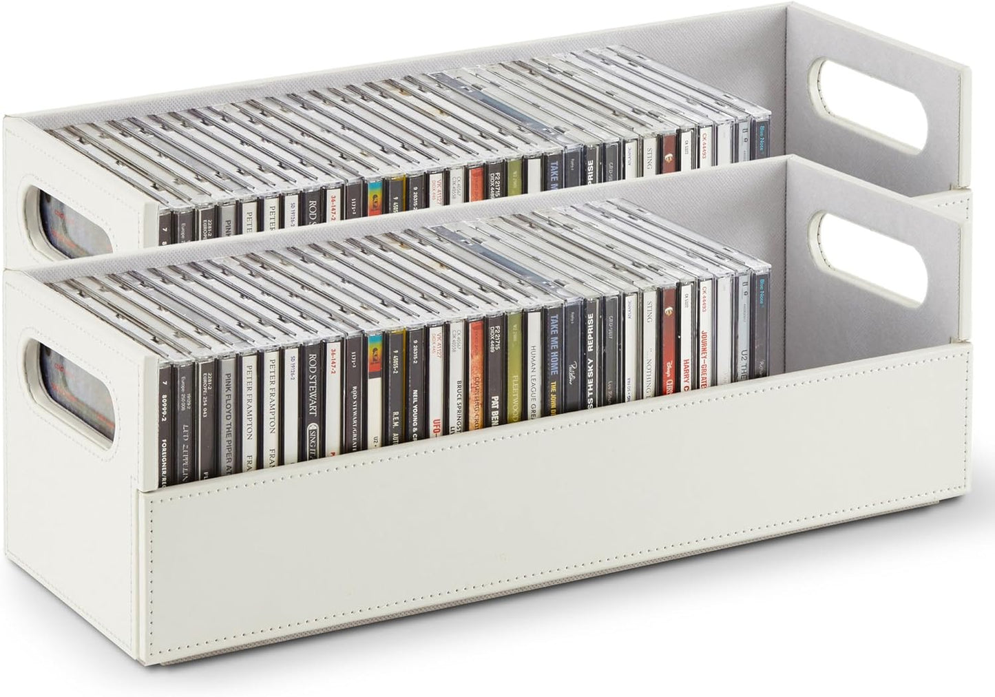 Stock Your Home 2- Pack CD Storage Box, Organizer Shelf for Movie Cases, DVDs, Cassette Tape Display Stand, Disc Holder Can Store Up to 40 CDs, Faux Leather (Black with Gray Interior)