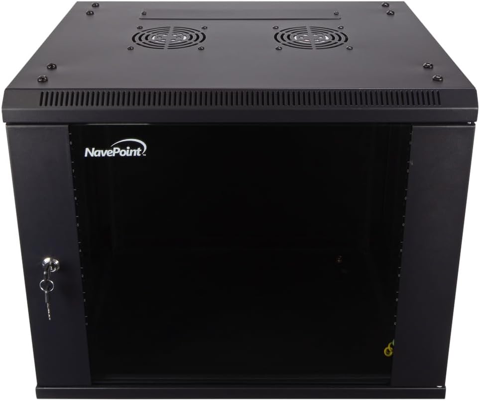 NavePoint 15U Server Cabinet Wall Mount Rack Enclosure with Caster Wheels, Includes 2 Fans, Locking Glass Door, Removable Side Panels – 15U Network Cabinet 17.7” Deep, 19”Server Rack for IT Equipment