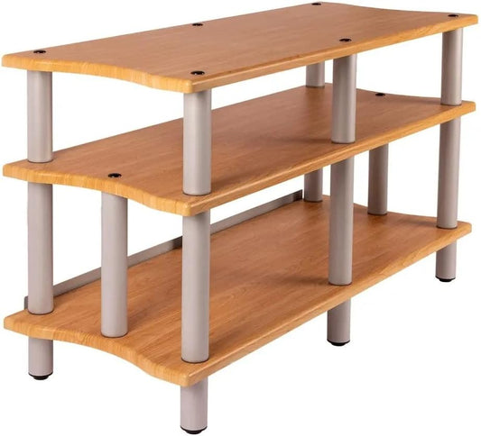 Monolith Double-Wide XL 3-Tier AV Stand - 300 lbs Weight Capacity Per Shelf, Organize and Display Your AV Components, Home Theater or Entertainment System, Maple