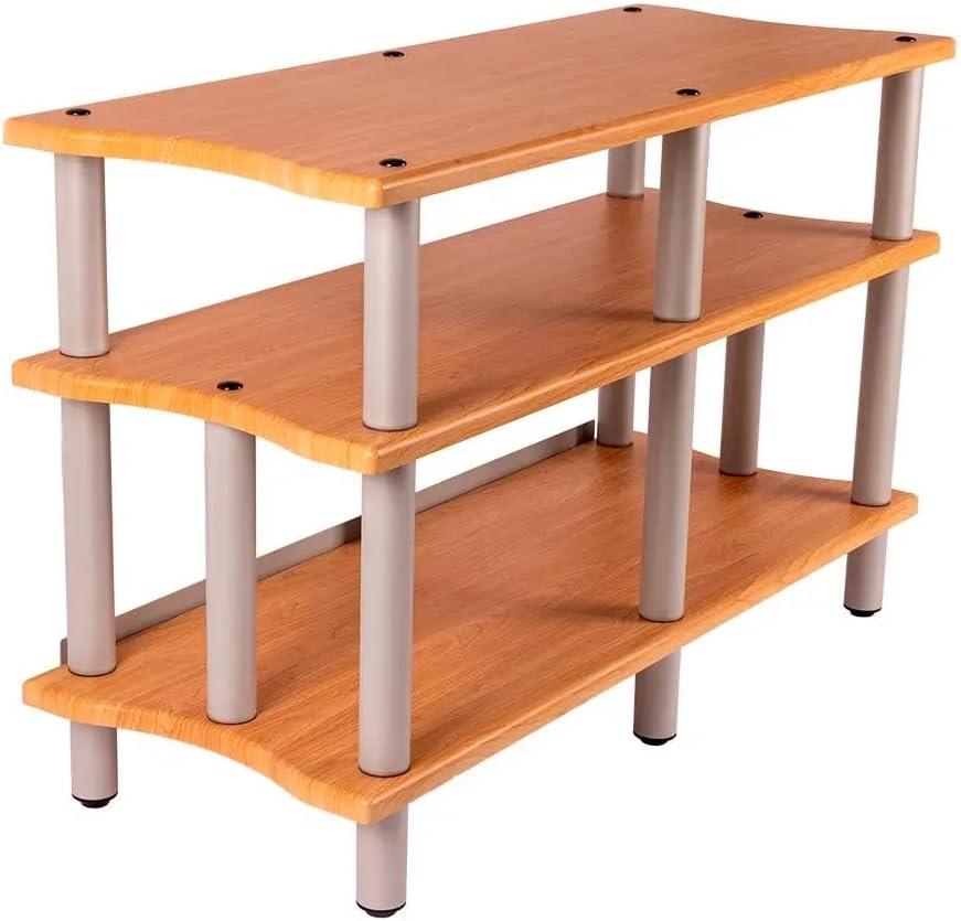 Monolith Double-Wide XL 3-Tier AV Stand - 300 lbs Weight Capacity Per Shelf, Organize and Display Your AV Components, Home Theater or Entertainment System, Maple