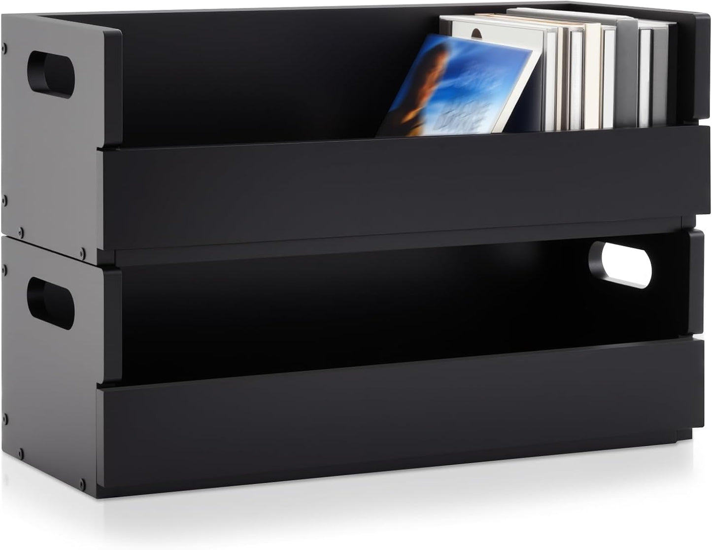2 Set Wooden CD Storage Box Holder Shelf Cassette Tape Display Racks with Carrying Handles, Organizer Shelf for Movie Cases, DVDs, Each Set Can Store up to 36 Pcs CDs (Brown)
