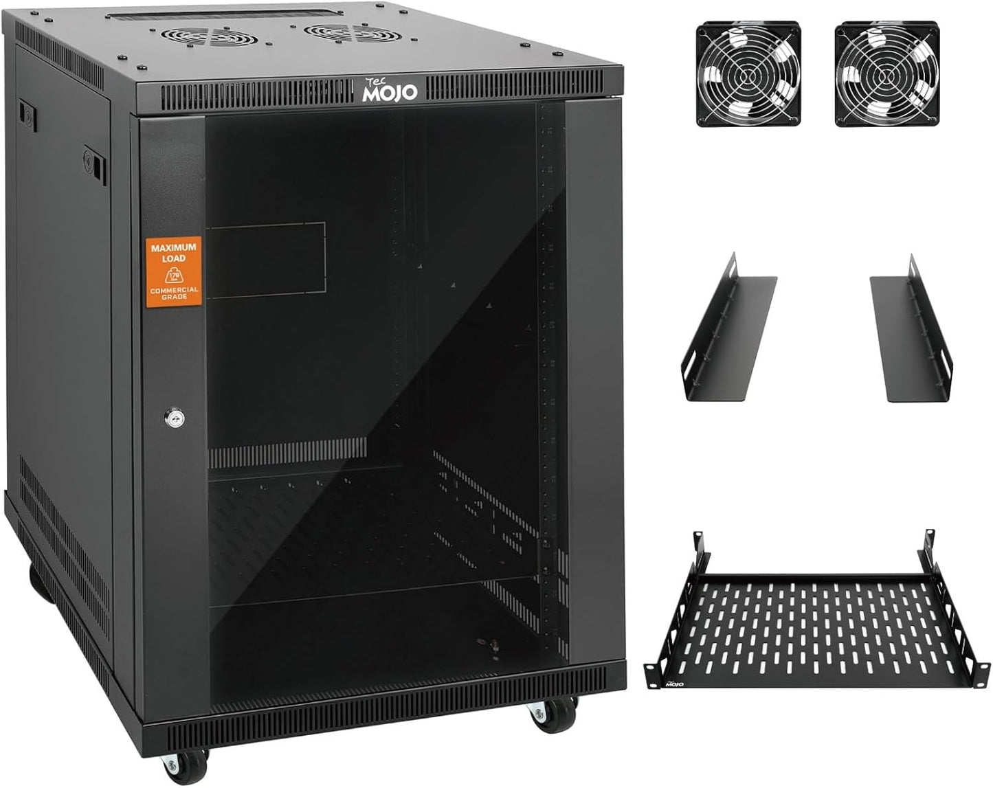 Tecmojo 15U Wall Mount Rack,15U Rack 17.7 Inch Depth,Hold Up to 176 Lbs,Enclosed Wall Mount Rack Kit for 19 Inch Network,Server and AV Gear,Glass Door(Elite Collection)
