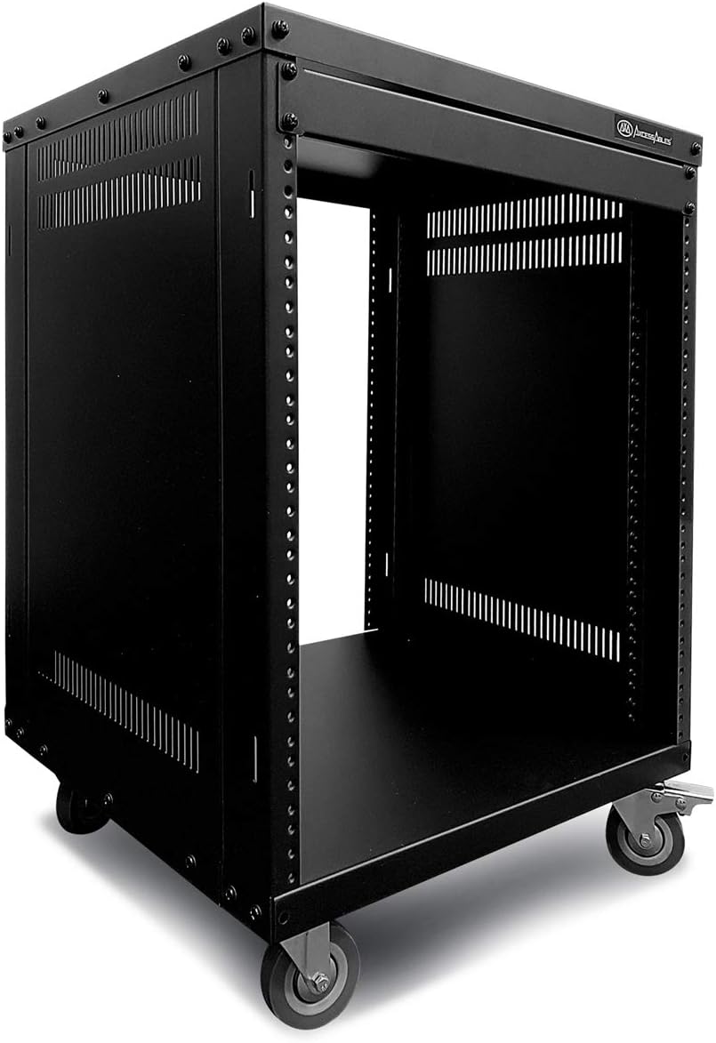 AxcessAbles 16U AV Case with Wheels | Metal Studio Cabinet | 19-Inch Universal Equipment Rack | Open-Frame Option | Home Server