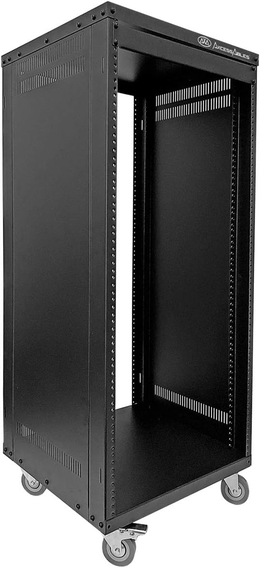 AxcessAbles 16U AV Case with Wheels | Metal Studio Cabinet | 19-Inch Universal Equipment Rack | Open-Frame Option | Home Server