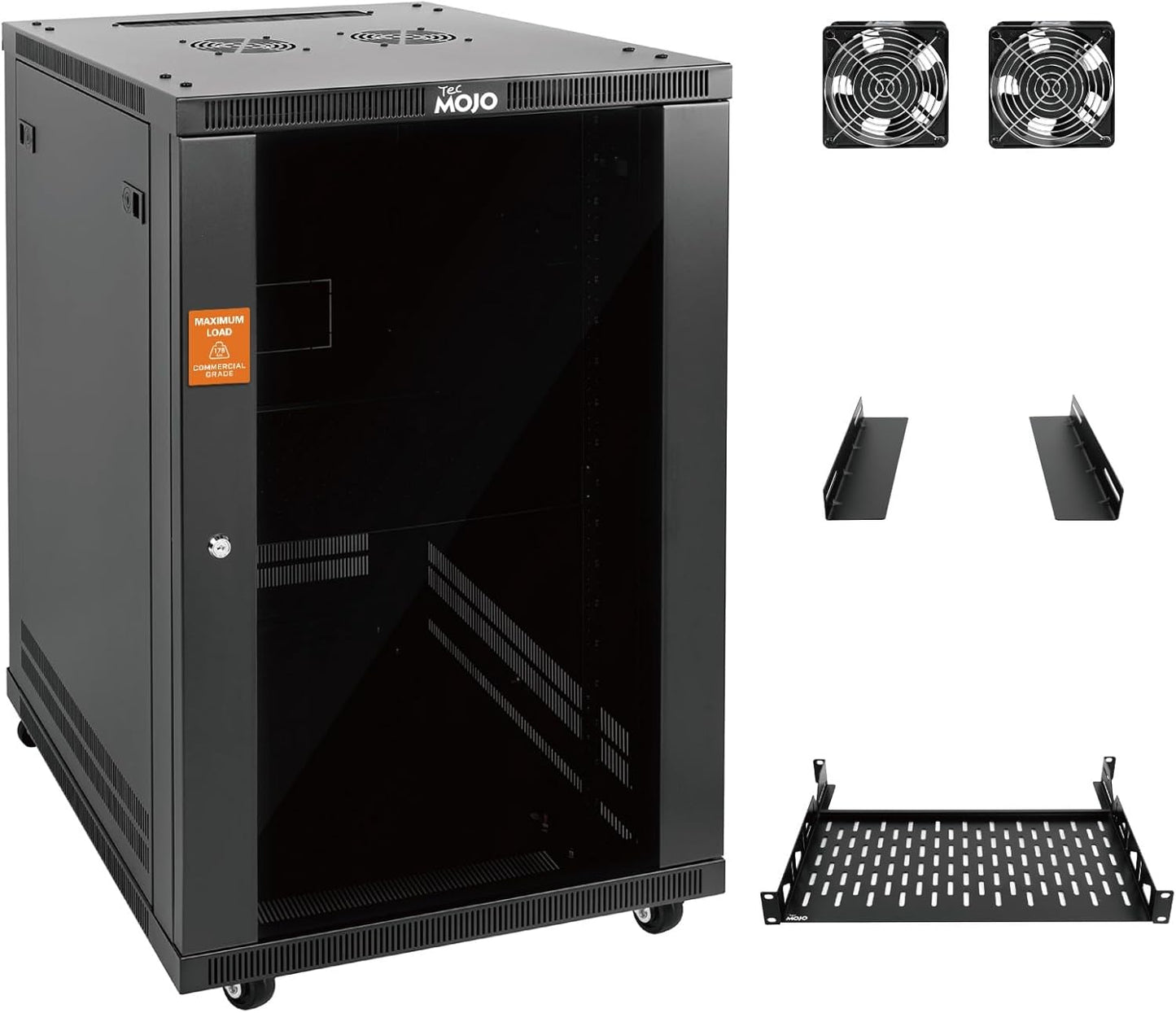 Tecmojo 15U Wall Mount Rack,15U Rack 17.7 Inch Depth,Hold Up to 176 Lbs,Enclosed Wall Mount Rack Kit for 19 Inch Network,Server and AV Gear,Glass Door(Elite Collection)