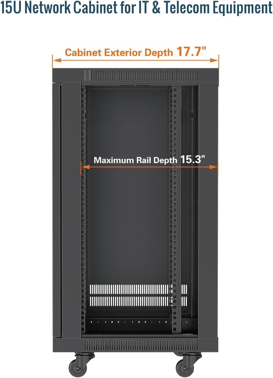 Tecmojo 15U Wall Mount Rack,15U Rack 17.7 Inch Depth,Hold Up to 176 Lbs,Enclosed Wall Mount Rack Kit for 19 Inch Network,Server and AV Gear,Glass Door(Elite Collection)