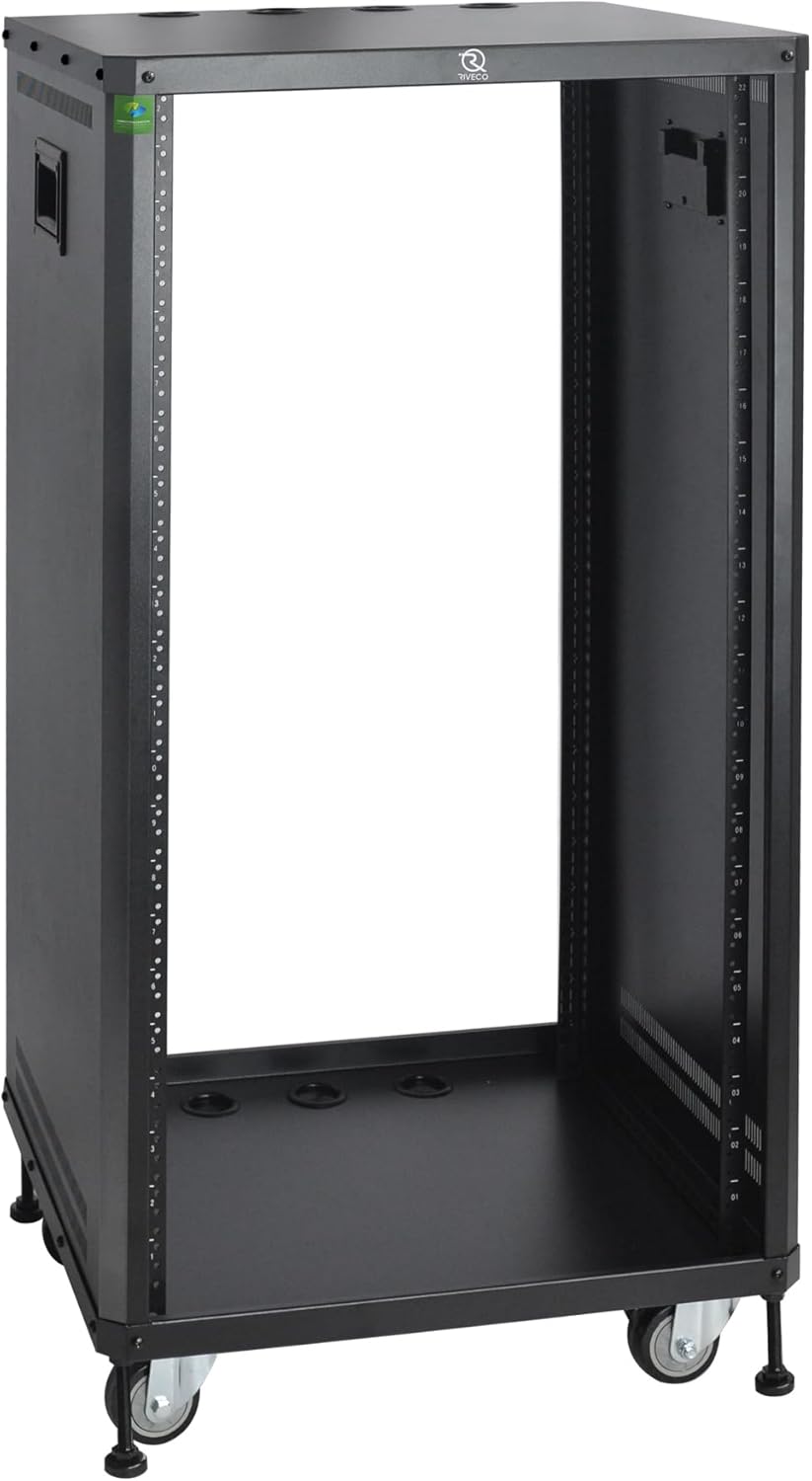 RIVECO 15U Network & Audio Rack with Feet & Wheels, Obtuse Angel Server Rack Cabinet, Rolling Studio Rack Case with Adjustable Depth Rails for 19" Stereo Recording & IT Equipment Mounting 1PCS