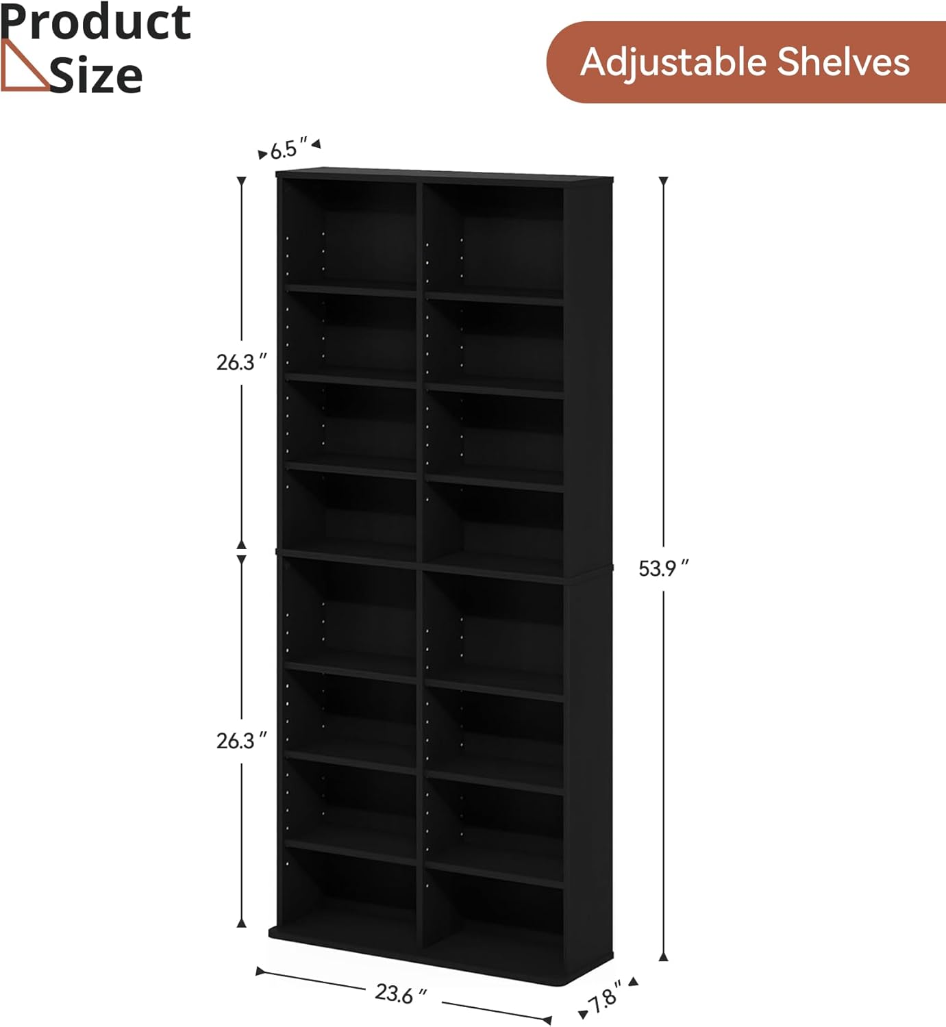 DVD Rack Tower, 16-Shelf DVD Storage Racks with Adjustable Shelves 8-Tier Multimedia Storage Tower for Living Room Home Office
