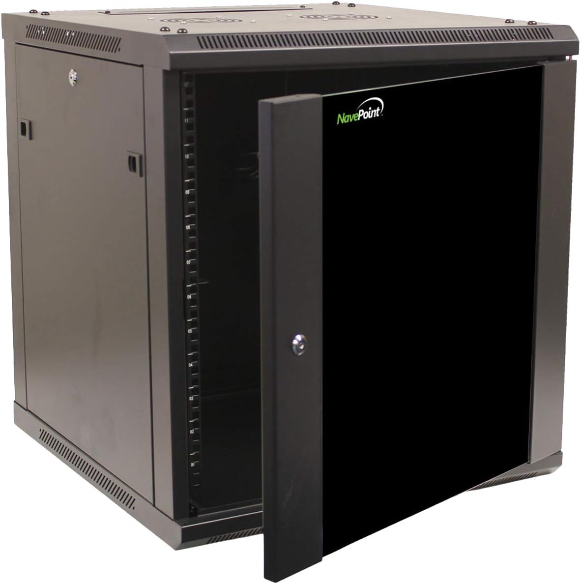 NavePoint 15U Server Cabinet Wall Mount Rack Enclosure with Caster Wheels, Includes 2 Fans, Locking Glass Door, Removable Side Panels – 15U Network Cabinet 17.7” Deep, 19”Server Rack for IT Equipment