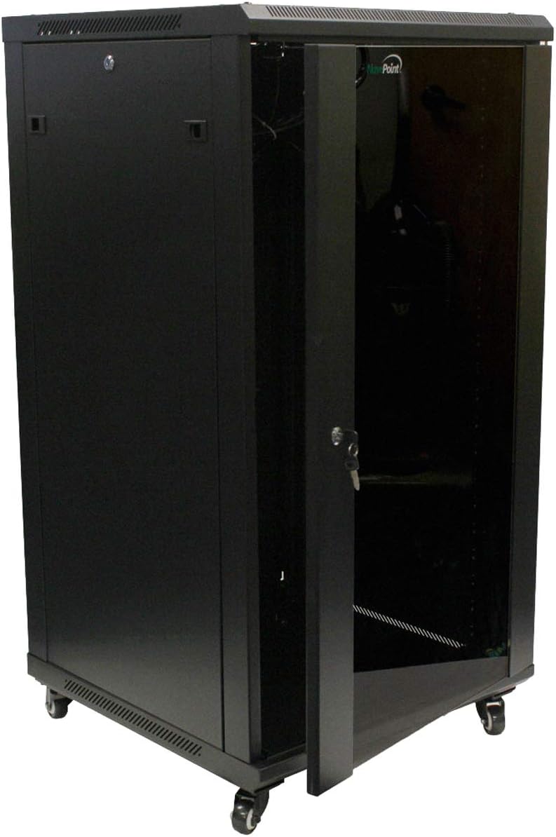 NavePoint 15U Server Cabinet Wall Mount Rack Enclosure with Caster Wheels, Includes 2 Fans, Locking Glass Door, Removable Side Panels – 15U Network Cabinet 17.7” Deep, 19”Server Rack for IT Equipment