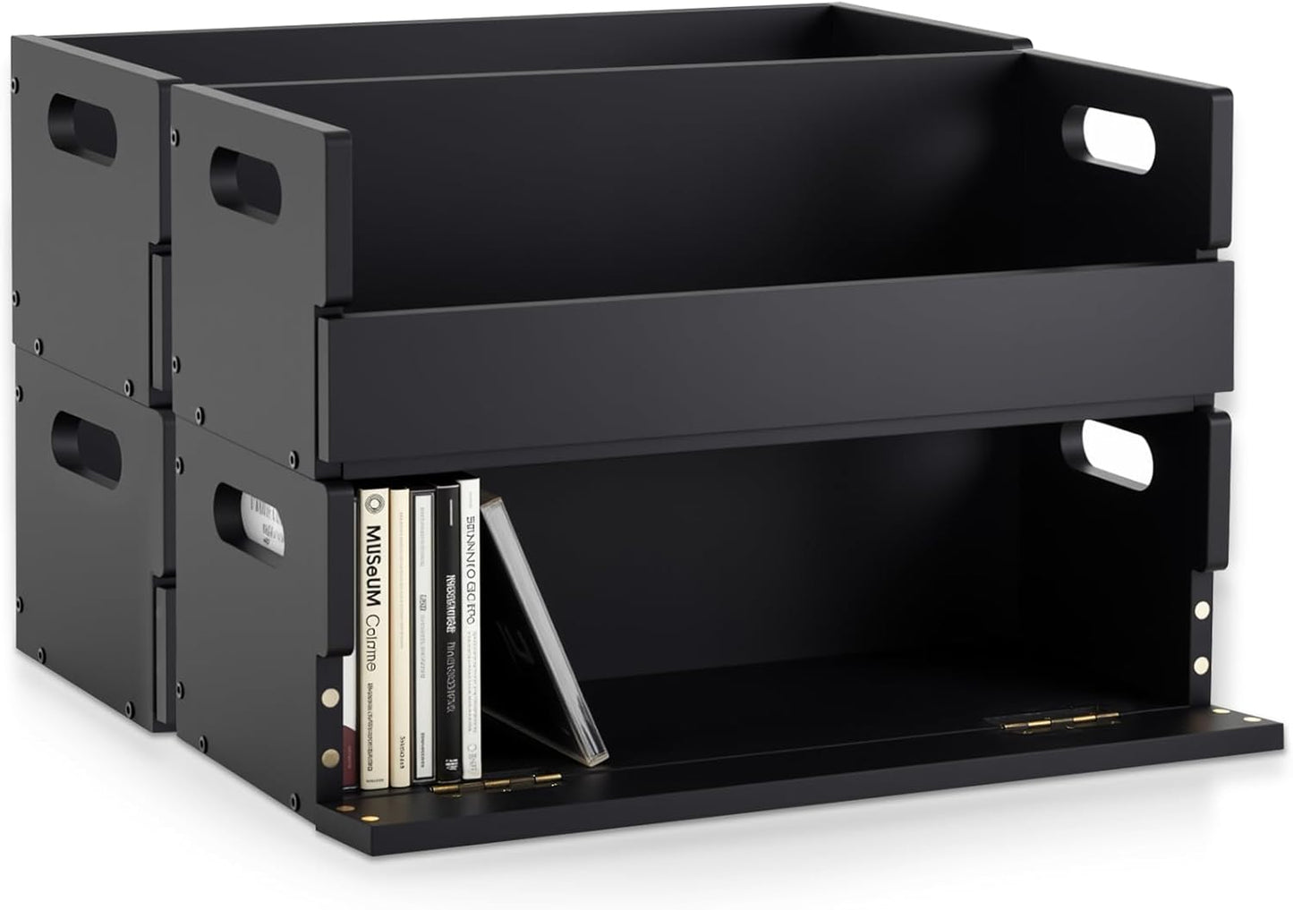 2 Set Wooden CD Storage Box Holder Shelf Cassette Tape Display Racks with Carrying Handles, Organizer Shelf for Movie Cases, DVDs, Each Set Can Store up to 36 Pcs CDs (Brown)
