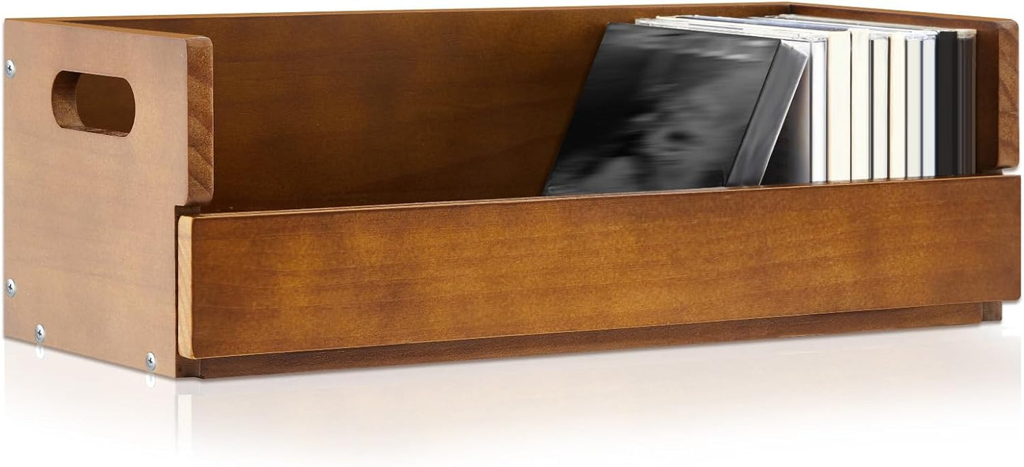 2 Set Wooden CD Storage Box Holder Shelf Cassette Tape Display Racks with Carrying Handles, Organizer Shelf for Movie Cases, DVDs, Each Set Can Store up to 36 Pcs CDs (Brown)